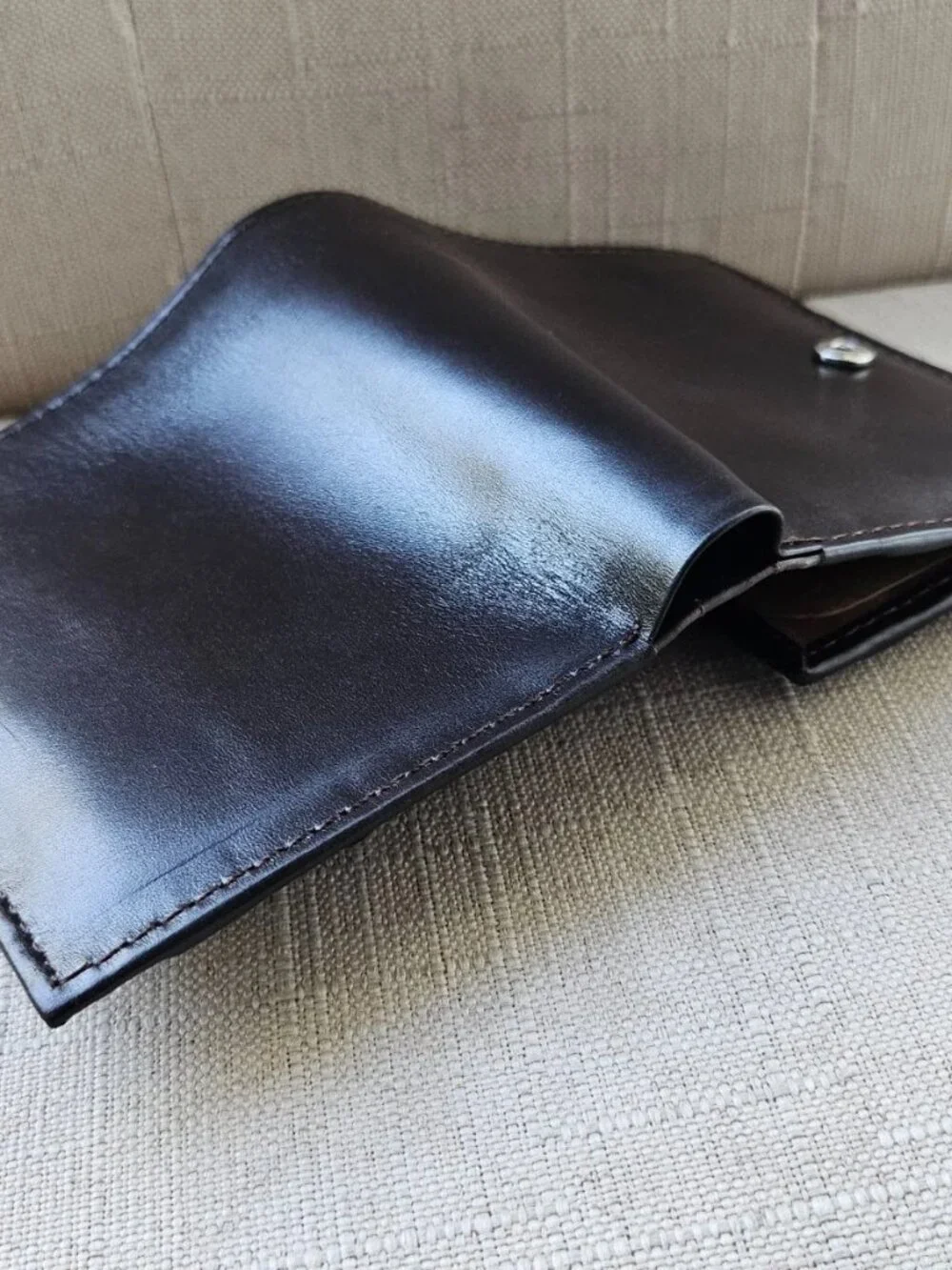 Handmade Wallet Bifold Cardholder Dark Brown Genuine Leather Clutch Purse Defect